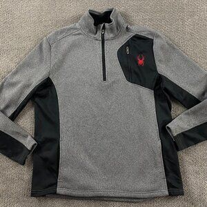 Spyder Sweater Men's XL Pullover 1/4 Zip Gray Black Polar Marble Fleece Back